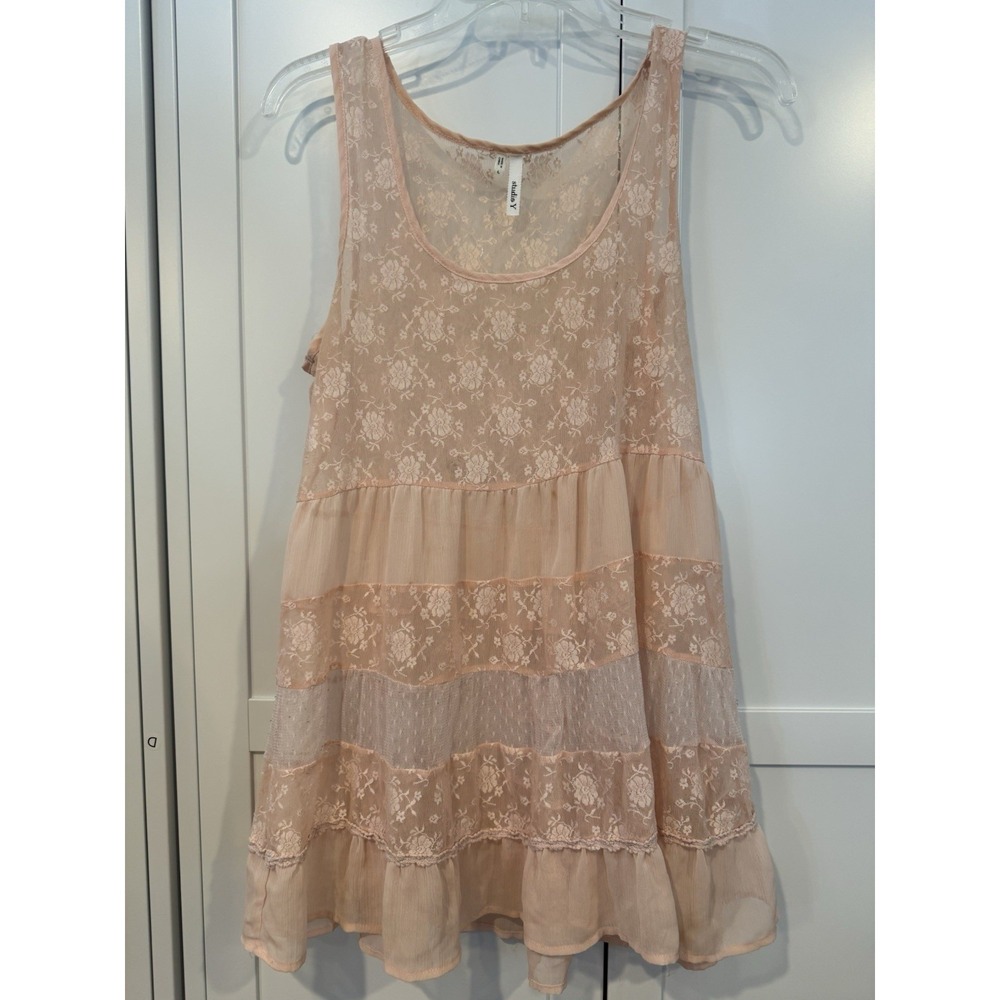 Boho Lace Tiered Tank Top - Blush Pink